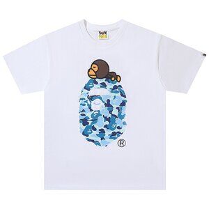 BAPE ABC Camo Milo On Big Ape Head T-Shirt White Blue | A Bathing Ape